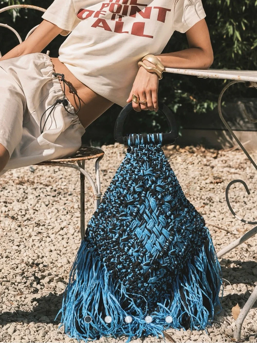 Topshop Black and Bright Blue Woven Fringe Satchel - Picture 4 of 5
